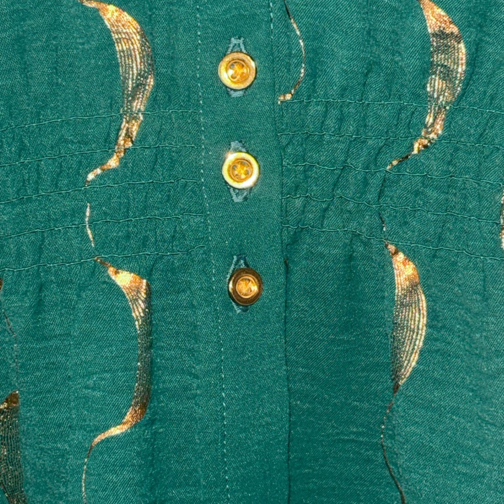 Alex & Parker Emerald Green & Gold Wavy Crescent Blouse Top Size Small NWT - Picture 3 of 15